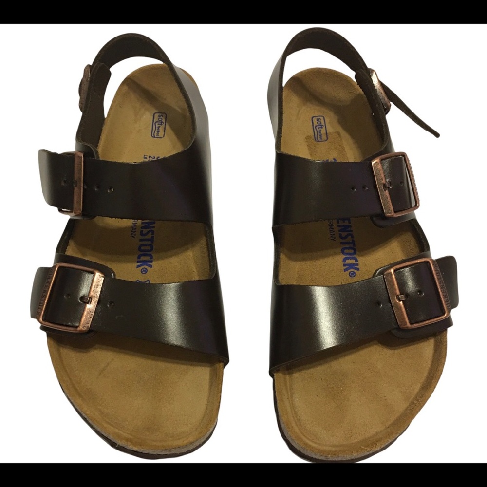 Birkenstock Milano Brown leather soft footbed sandals Womens sz 8 39